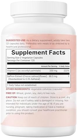 Extracto de Azafrán Puro Micro Ingredients, 240 Cápsulas Veganas | Fórmula 2 en 1 con Vitamina C Liposoluble | Apoyo para Ánimo, Visión y Corazón | - imagen 7