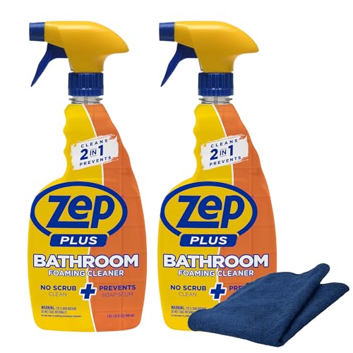 Limpiador Espumoso para Baño Zep Plus 32 oz (2 Unidades) con Paño de Microfibra Azul ECBD021 - Combate la Suciedad y el Agua Dura con Nuestro Potente - imagen 1