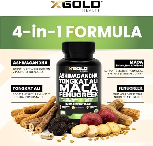 Suplemento Extracto de Ashwagandha 30:1 + Tongkat Ali 100:1 + Raíz de Maca 20:1 + Fenogreco 10:1 | Complejo Herbal Potente para Hombres y Mujeres | - imagen 3