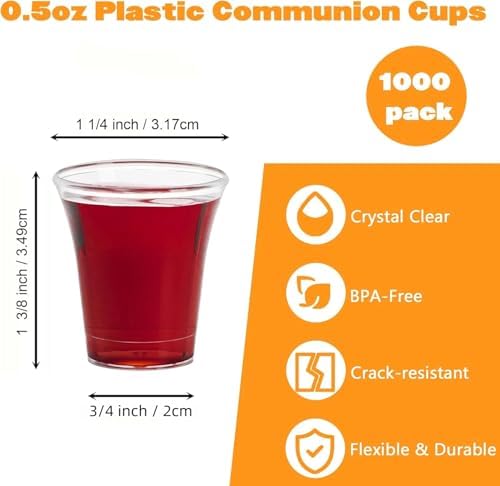 Bekith Paquete de 1000 Copas de Comunión, Vasos Desechables de Plástico para Bandejas de Comunión, 0.5 Onzas, Transparentes - imagen 2