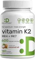Suplemento de Vitamina K2 DEAL 600mcg, 180 Softgels de Aceite de Coco | Alta Absorción MK-7 y MK-4 | Soporte para Huesos, Articulaciones e Inmunidad - imagen 1