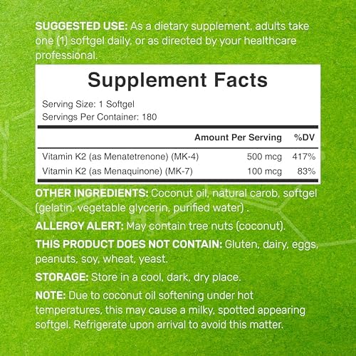 Suplemento de Vitamina K2 DEAL 600mcg, 180 Softgels de Aceite de Coco | Alta Absorción MK-7 y MK-4 | Soporte para Huesos, Articulaciones e Inmunidad - imagen 2