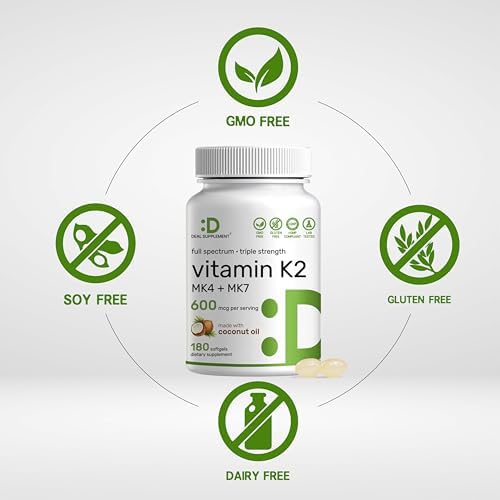 Suplemento de Vitamina K2 DEAL 600mcg, 180 Softgels de Aceite de Coco | Alta Absorción MK-7 y MK-4 | Soporte para Huesos, Articulaciones e Inmunidad - imagen 3