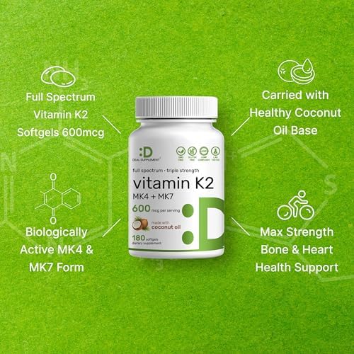 Suplemento de Vitamina K2 DEAL 600mcg, 180 Softgels de Aceite de Coco | Alta Absorción MK-7 y MK-4 | Soporte para Huesos, Articulaciones e Inmunidad - imagen 4