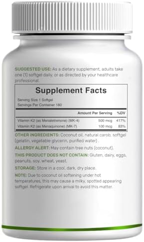 Suplemento de Vitamina K2 DEAL 600mcg, 180 Softgels de Aceite de Coco | Alta Absorción MK-7 y MK-4 | Soporte para Huesos, Articulaciones e Inmunidad - imagen 6
