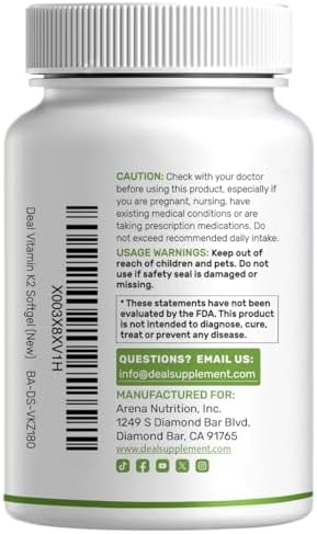 Suplemento de Vitamina K2 DEAL 600mcg, 180 Softgels de Aceite de Coco | Alta Absorción MK-7 y MK-4 | Soporte para Huesos, Articulaciones e Inmunidad - imagen 7