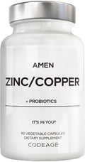 Suplemento de Zinc y Cobre Amen + Probióticos, Suministro para 3 Meses, 90 Cápsulas Veganas, 50 mg de Zinc Picolinato, 2 Mil Millones de CFUs - imagen 1