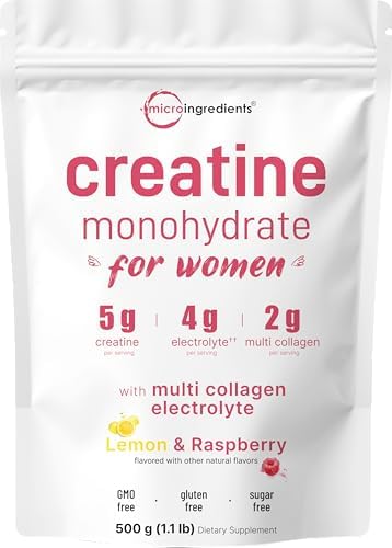 Micro Ingredients Creatina + Electrolitos + Colágeno Multi para Mujeres | 5,000mg de Creatina Monohidratada Micronizada | Mezcla Bebible de - imagen 1