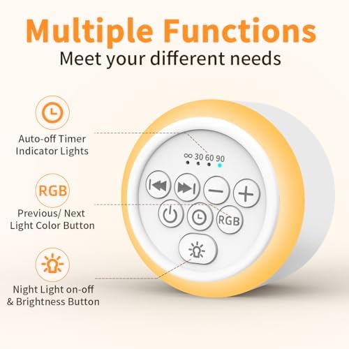 Máquina de Sonido Blanco Portátil con 30 Sonidos Relajantes, 12 Opciones de Color, 5 Brillos Ajustables, 32 Niveles de Volumen y 4 Temporizadores - imagen 7