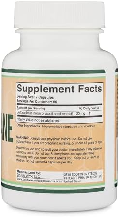 Suplemento de Sulforafano - 20mg por porción (120 cápsulas) Extracto potente de brócoli para un envejecimiento saludable (derivado de brotes de - imagen 3