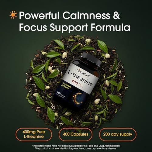 Suplemento de L-Teanina NatureBell - 400 Cápsulas - 400mg Potencia Máxima - Apoyo Aminoácido para Relajación, Calma y Concentración - Fórmula Libre - imagen 2