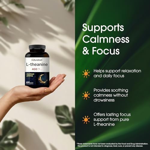 Suplemento de L-Teanina NatureBell - 400 Cápsulas - 400mg Potencia Máxima - Apoyo Aminoácido para Relajación, Calma y Concentración - Fórmula Libre - imagen 4