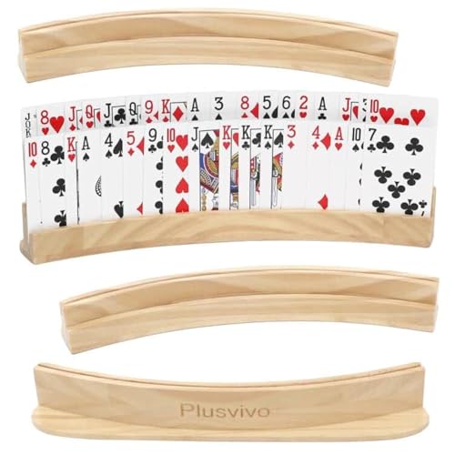 Set de 4 Soportes Curvados para Cartas Plusvivo para Adultos Mayores - Soportes de Madera Sólida para Cartas de 13 x 1.9 x 2.4 Pulgadas para Bridge y - imagen 3
