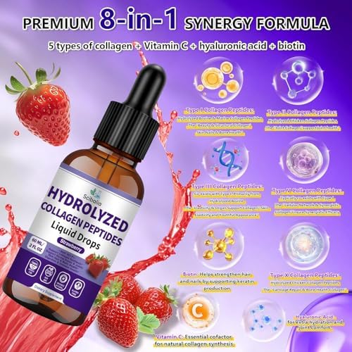 Gotas Líquidas de Colágeno Multi Tipo I II III V X con Ácido Hialurónico, Vitamina C y Biotina para Salud de Articulaciones, Piel, Cabello y Uñas, - imagen 2