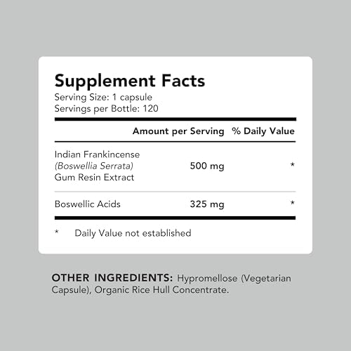 Extracto de Boswellia Serrata AMANDEAN 500mg 120 Cápsulas Veganas. 65% Ácidos Boswellicos con AKBA. Suplemento para la Inflamación y Salud Articular. - imagen 7