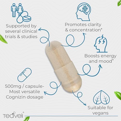 Cápsulas Teaveli Cognizin Citicolina 500mg - Suplemento cerebral clínicamente estudiado para claridad, concentración y memoria - 30 porciones - imagen 3