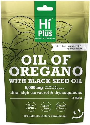 HiPlus Cápsulas Blandas 2 en 1 de Aceite de Orégano + Aceite de Semilla Negra | 4X Fuerza de Carvacrol y Timoquinona | A base de plantas, No GMO, - imagen 1