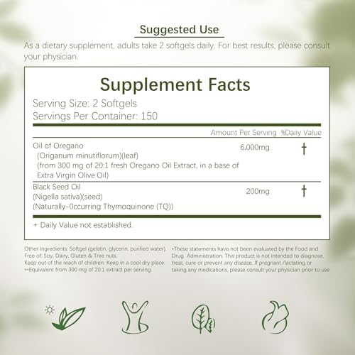 HiPlus Cápsulas Blandas 2 en 1 de Aceite de Orégano + Aceite de Semilla Negra | 4X Fuerza de Carvacrol y Timoquinona | A base de plantas, No GMO, - imagen 2