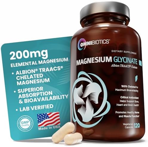 Suplemento de Magnesio Glicinato OmniBiotics – 100% Puro Chelato Bisglicinato Albion TRAACS para Sueño, Músculos, Nervios y Salud Cardiaca – 120 - imagen 1