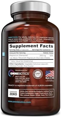 Suplemento de Magnesio Glicinato OmniBiotics – 100% Puro Chelato Bisglicinato Albion TRAACS para Sueño, Músculos, Nervios y Salud Cardiaca – 120 - imagen 2