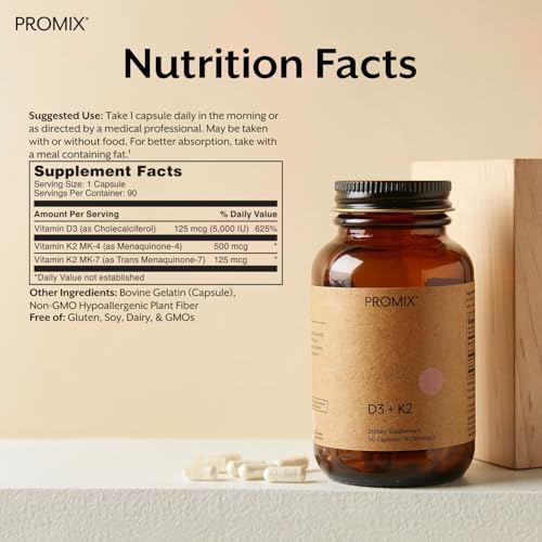 Suplemento ProMix Nutrition Vitamina D3 K2 5000iu | MK4 y MK7 | Libre de Soja y Gluten - 90 Cápsulas - imagen 2