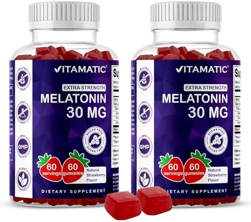 Vitamatic Melatonina Sin Azúcar 30mg por Gummy - 60 Gomas Vegetarianas - Suplemento No Adictivo (Paquete de 2) - imagen 1