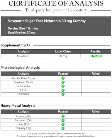 Vitamatic Melatonina Sin Azúcar 30mg por Gummy - 60 Gomas Vegetarianas - Suplemento No Adictivo (Paquete de 2) - imagen 3