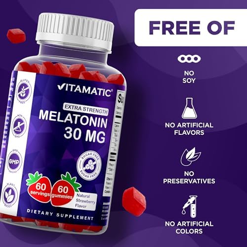 Vitamatic Melatonina Sin Azúcar 30mg por Gummy - 60 Gomas Vegetarianas - Suplemento No Adictivo (Paquete de 2) - imagen 4