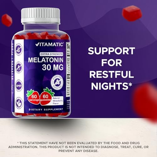 Vitamatic Melatonina Sin Azúcar 30mg por Gummy - 60 Gomas Vegetarianas - Suplemento No Adictivo (Paquete de 2) - imagen 5