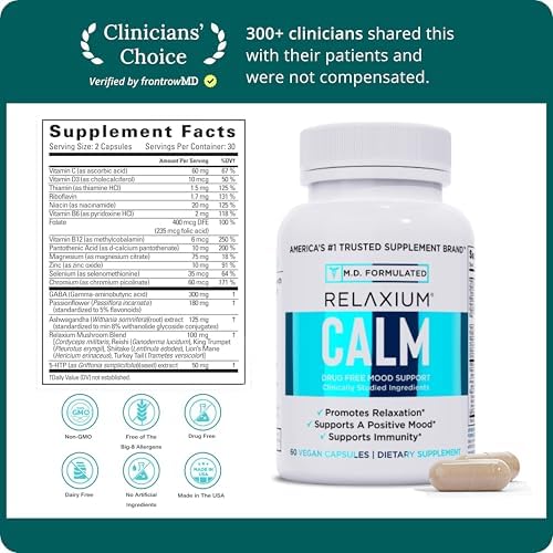 Relaxium Calm - Suplemento para Estrés, Ánimo e Inmunidad, No Adictivo con Ashwagandha, 5-HTP y GABA, Mezcla de Hongos. Hecho en EE. UU., 60 Cápsulas - imagen 3