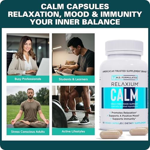 Relaxium Calm - Suplemento para Estrés, Ánimo e Inmunidad, No Adictivo con Ashwagandha, 5-HTP y GABA, Mezcla de Hongos. Hecho en EE. UU., 60 Cápsulas - imagen 5
