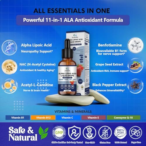 Ácido Lipoico 1000mg en Gotas Líquidas, Suplemento ALA Máxima Fuerza 11 en 1 con Acetil L-Carnitina, Benfotiamina y Vitaminas B1, B12, C y E para - imagen 2