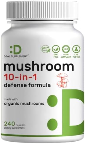 Suplemento Orgánico de Hongos 10 en 1, 240 Cápsulas – Melena de León, Cola de Pavo, Reishi, Cordyceps y Más – Apoyo Inmunológico, Energía y Cerebral - imagen 1