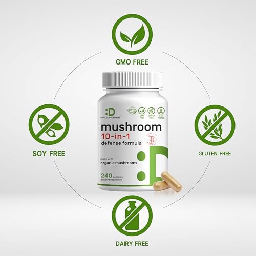 Suplemento Orgánico de Hongos 10 en 1, 240 Cápsulas – Melena de León, Cola de Pavo, Reishi, Cordyceps y Más – Apoyo Inmunológico, Energía y Cerebral - imagen 3