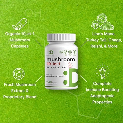 Suplemento Orgánico de Hongos 10 en 1, 240 Cápsulas – Melena de León, Cola de Pavo, Reishi, Cordyceps y Más – Apoyo Inmunológico, Energía y Cerebral - imagen 4