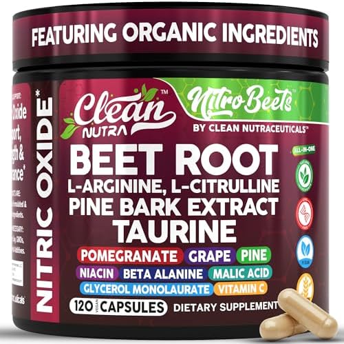Clean Nutra Cápsulas Orgánicas de Raíz de Betabel con L-Arginina, L-Citrulina y Extracto de Corteza de Pino – Suplemento Pre Entrenamiento – 120 - imagen 1