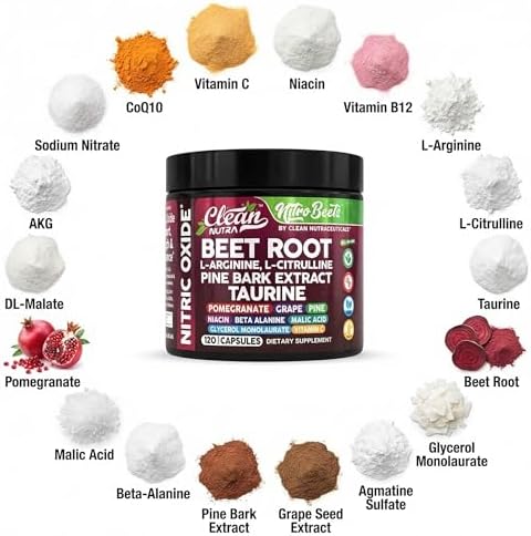 Clean Nutra Cápsulas Orgánicas de Raíz de Betabel con L-Arginina, L-Citrulina y Extracto de Corteza de Pino – Suplemento Pre Entrenamiento – 120 - imagen 4