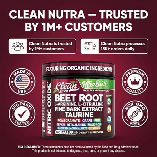 Clean Nutra Cápsulas Orgánicas de Raíz de Betabel con L-Arginina, L-Citrulina y Extracto de Corteza de Pino – Suplemento Pre Entrenamiento – 120 - imagen 8