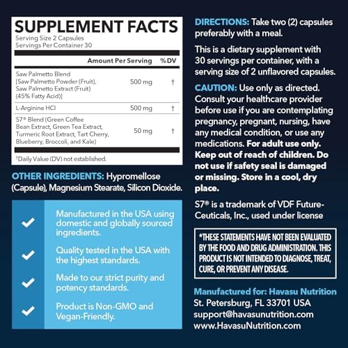 Saw Palmetto 500 mg y L-Arginina 500 mg - Suplementos para la Salud Prostática y Óxido Nítrico - 60 Cápsulas - Soporte Urinario y Resistencia para - imagen 2