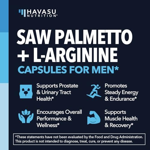 Saw Palmetto 500 mg y L-Arginina 500 mg - Suplementos para la Salud Prostática y Óxido Nítrico - 60 Cápsulas - Soporte Urinario y Resistencia para - imagen 3
