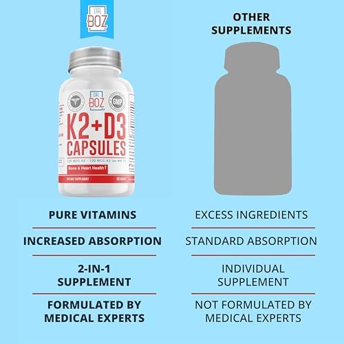 Dr. Boz - Cápsulas K2+D3, 66 Porciones - Suplemento de Vitamina D3 K2 con BioPerine - Salud Ósea y Cardiaca - Absorción Mejorada - Calidad - imagen 3