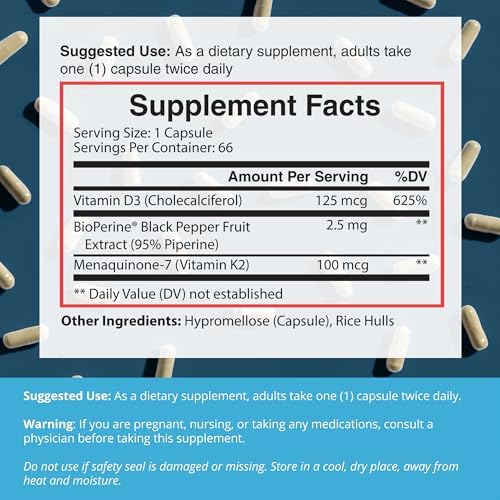 Dr. Boz - Cápsulas K2+D3, 66 Porciones - Suplemento de Vitamina D3 K2 con BioPerine - Salud Ósea y Cardiaca - Absorción Mejorada - Calidad - imagen 5