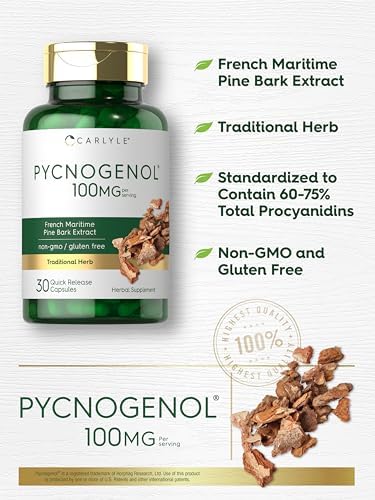 Carlyle Pycnogenol 100mg | 30 Cápsulas | Extracto de Corteza de Pino Marítimo Francés | Suplemento Sin OGM y Sin Gluten - imagen 4