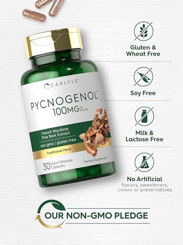 Carlyle Pycnogenol 100mg | 30 Cápsulas | Extracto de Corteza de Pino Marítimo Francés | Suplemento Sin OGM y Sin Gluten - imagen 5