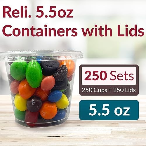 Contenedores pequeños Reli de 5.5 oz con tapa (250 sets) | Vasos para gelatina con tapa | Contenedores de plástico transparente para salsas - imagen 2