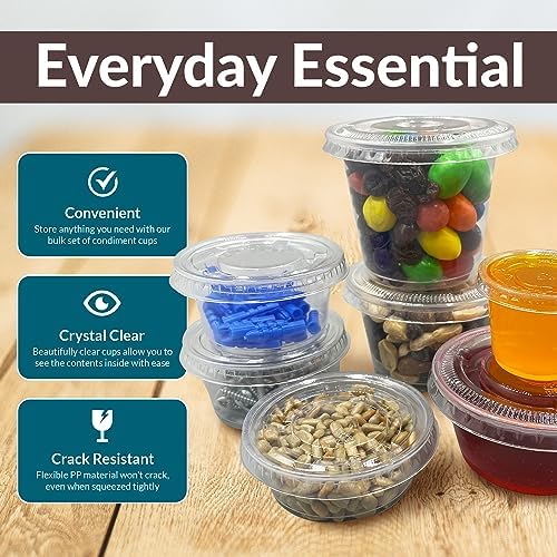 Contenedores pequeños Reli de 5.5 oz con tapa (250 sets) | Vasos para gelatina con tapa | Contenedores de plástico transparente para salsas - imagen 3