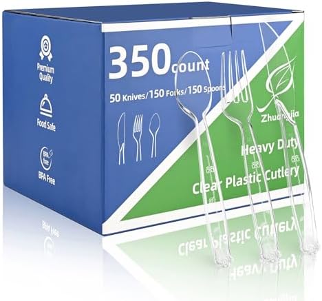 Juego de Cubiertos de Plástico de 350 Piezas: 150 Cucharas, 150 Tenedores, 50 Cuchillos | Resistente al Calor y Libre de BPA | Desechables para - imagen 1