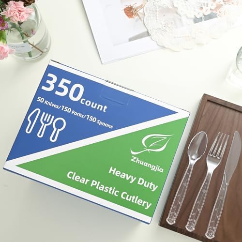 Juego de Cubiertos de Plástico de 350 Piezas: 150 Cucharas, 150 Tenedores, 50 Cuchillos | Resistente al Calor y Libre de BPA | Desechables para - imagen 2