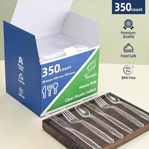 Juego de Cubiertos de Plástico de 350 Piezas: 150 Cucharas, 150 Tenedores, 50 Cuchillos | Resistente al Calor y Libre de BPA | Desechables para - imagen 5