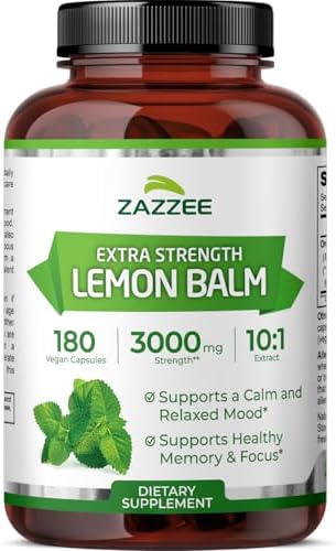Zazzee Extracto Orgánico de Melisa 10:1, 180 Cápsulas Veganas, Suplemento Herbal para Calma, Ánimo y Relajación, Hecho en EE.UU. - imagen 1